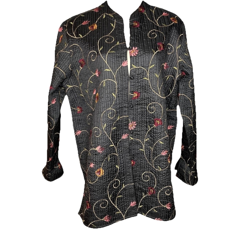 Sam Hiln's Collection Womens Black Embroidered Jacket L / XL Boho Travel Classic